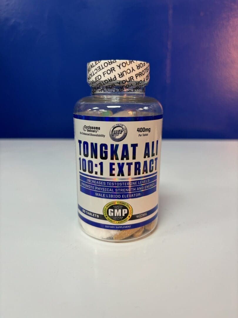 A bottle of tongkat ali 1 0 0-1 extract on top of a table.