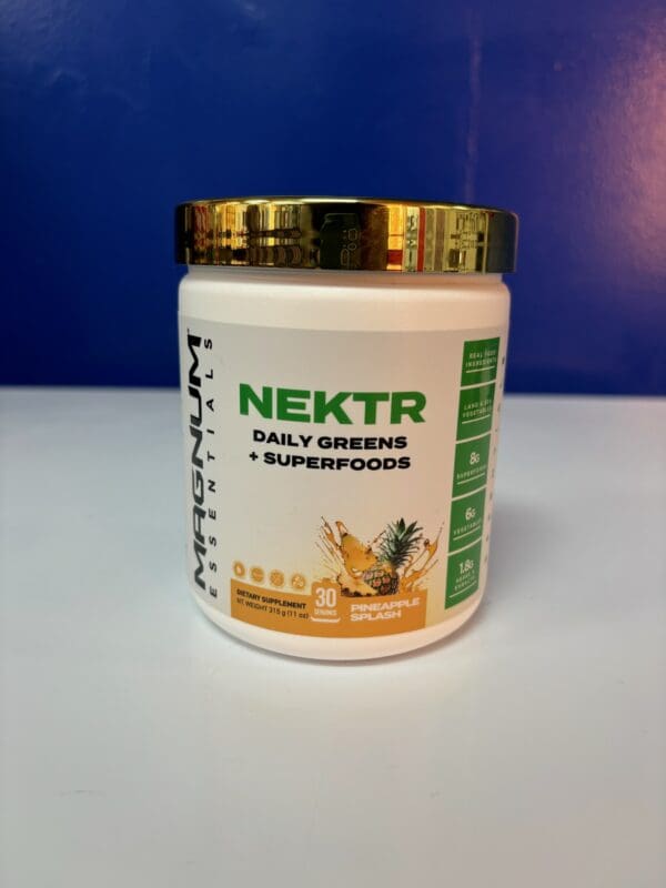 A jar of nekter daily greens and superfoods.