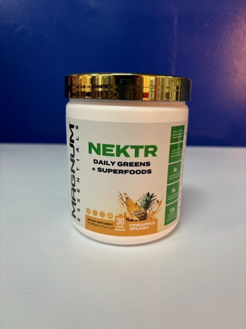 A jar of nekter daily greens and superfoods.