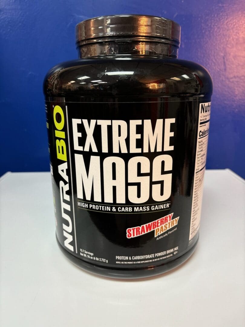 A black container of nutrabio extreme mass