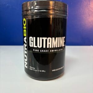 A black container of nutrasio glutamine