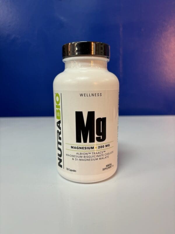 A bottle of magnesium is sitting on the table.