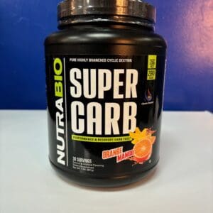 A container of nutrabio super carb is shown.