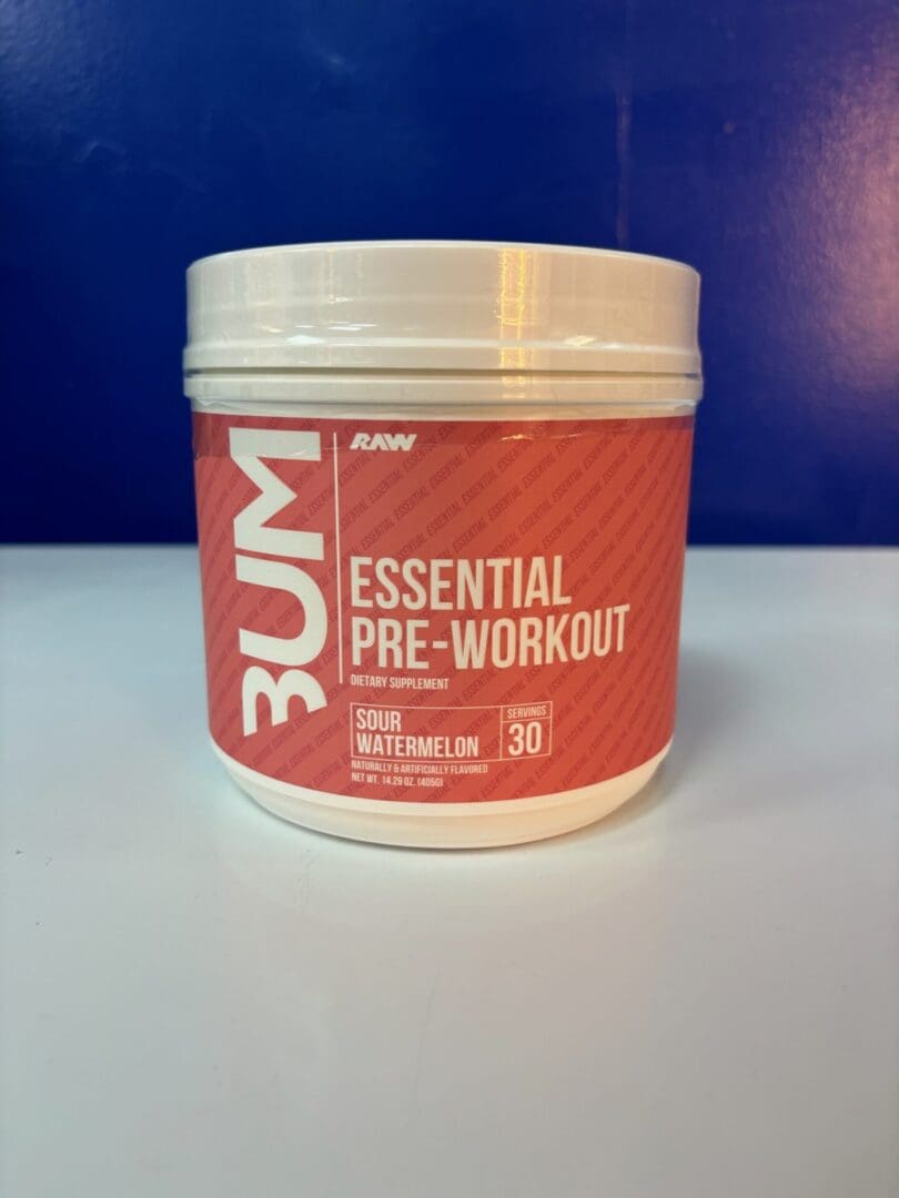 A tub of 3 um essential pre-workout watermelon.