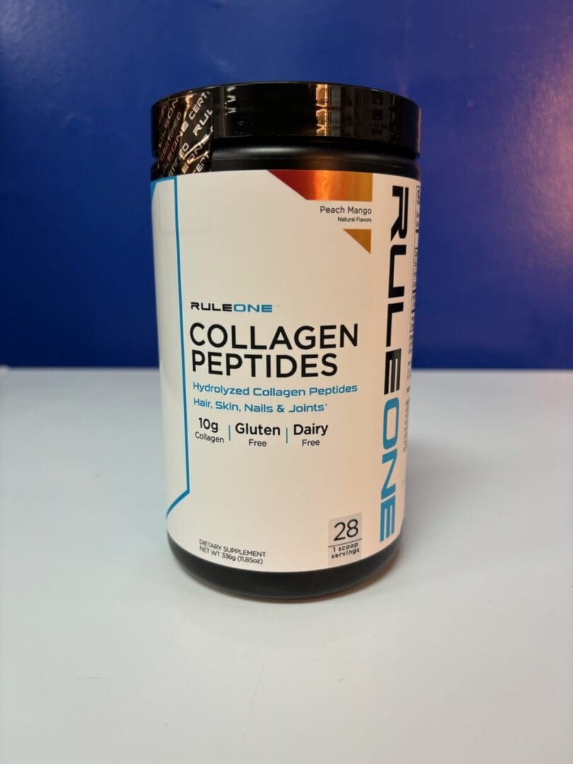 A bottle of collagen peptides on top of a table.