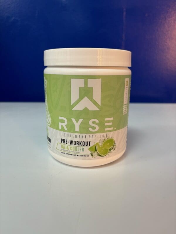 A white container of ryse pre workout